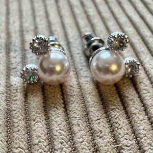 Elegant Pearl and Crystal Mickey Mouse Stud Earrings